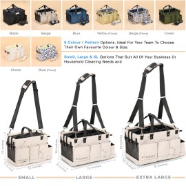 FifthStart Multiuse Cleaning Caddy with Waist & Shoulder Strap,9 Pockets Easily Cleaned Beach Bag, Mesh Base & Adjustable Compartments - Beige Large - Caddy Organizer with Handle, Cleaning Caddy Bag