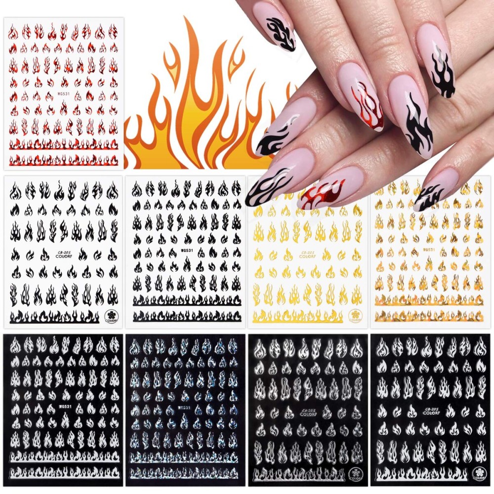 9 Sheets Flame Nail Stickers Decals, TOROKOM 3D Holographic Self-Adhesive Fire Nail Decals White Black Silver Gold Red Flame Nail Art Stickers Nail Art Supplies for Nail Decor 9 Sheets Flame Nail Stickers Decals, TOROKOM 3D Holographic Self-Adhesive Fire Nail Decals White Black Silver Gold Red Flame Nail Art Stickers Nail Art Supplies for Nail Decor