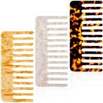 Geiserailie 3 Pcs Large Hair Detangling Comb Tortoise Wide Tooth Anti Static Pocket No Handle Detangler Comb for Long Short Thick Curly Straight Wet Dry Hair