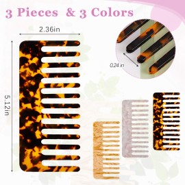 Geiserailie 3 Pcs Large Hair Detangling Comb Tortoise Wide Tooth Anti Static Pocket No Handle Detangler Comb for Long Short Thick Curly Straight Wet Dry Hair