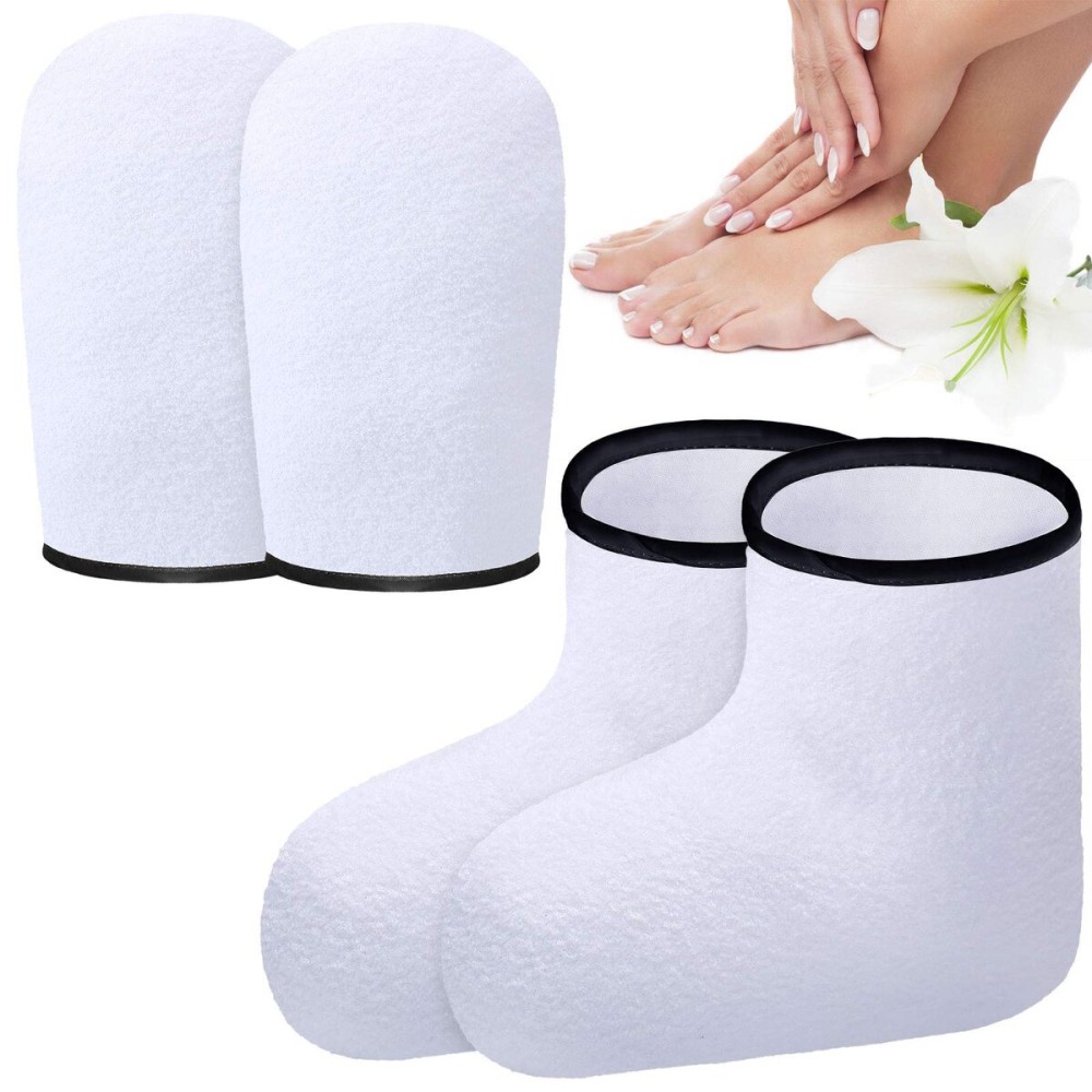 Paraffin Wax Mitts for Hand and Feet Paraffin Mitts and Booties Terry Cloth Booties Essential Oil Gloves for Hand Foot Care Spa Pedicure Thermal Treatment Wax Accessories(White)