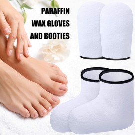 Paraffin Wax Mitts for Hand and Feet Paraffin Mitts and Booties Terry Cloth Booties Essential Oil Gloves for Hand Foot Care Spa Pedicure Thermal Treatment Wax Accessories(White)