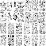 GLARYYEARS 150+ Pattern Black Tiny Temporary Tattoo, Hands Face Halloween Tattoo Sticker for Men Women, Flower Space Moon Snake Designs Body Art on Arm Neck Shoulder Clavicle Waterproof