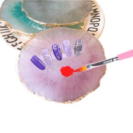 JASSINS Resin Nail Art Palette,Nail Art Painting Mixed Color Palette Gold Edge Nail Gel Color Makeup Display Board (Pink+Blue)