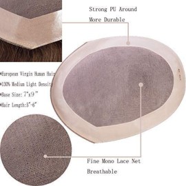 Lishy Toupee for Men 7x9 European Virgin Human Hair Replacement Systems Mens Hairpiece Mono Lace Top with Durable PU Around Medium Light Density 1B Black Color Lishy Toupee for Men 7x9 European Virgin Human Hair Replacement Systems Mens Hairpiece Mono Lace Top with Durable PU Around Medium Light Density 1B Black Color