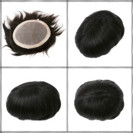 Lishy Toupee for Men 7x9 European Virgin Human Hair Replacement Systems Mens Hairpiece Mono Lace Top with Durable PU Around Medium Light Density 1B Black Color Lishy Toupee for Men 7x9 European Virgin Human Hair Replacement Systems Mens Hairpiece Mono Lace Top with Durable PU Around Medium Light Density 1B Black Color
