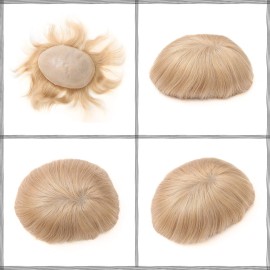 Lishy Mens Toupee Soft Thin Skin 0.06mm PU 10x8inch Hair Replacement for Men\'s Hairpiece 100% European Human Hair Pieces for Man 22 Ash Blonde Color
