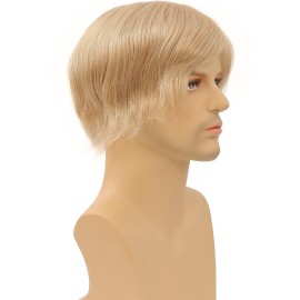 Lishy Mens Toupee Soft Thin Skin 0.06mm PU 10x8inch Hair Replacement for Men\'s Hairpiece 100% European Human Hair Pieces for Man 22 Ash Blonde Color