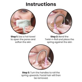 Lindo Twist-N-Roll Tweezer - Spring Facial Hair Removal Tool, Natural Threading, Stainless Steel, Remove Unwanted Hair on Upper Lip, Chin, Cheek, and Neck, Travel Pouches Included (2 Pack)