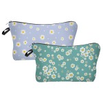 Borsun 2 Pcs Cosmetic Bag for Women Small Make Up Bag Waterproof Travel Toiletries Pouch with Zipper for Organizing Small Items, Gift Bags for Birthday Christmas(Daisy Flower 2)