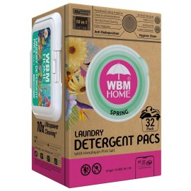 WBM Home Laundry Detergent Pods, Spring Fragrance Scent, 32 Count - HE Concentrated Laundry Pods with 10x Ultra Power Cleaning and 4D Laundry Stain Remover