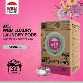 WBM Home Laundry Detergent Pods, Spring Fragrance Scent, 32 Count - HE Concentrated Laundry Pods with 10x Ultra Power Cleaning and 4D Laundry Stain Remover