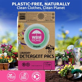 WBM Home Laundry Detergent Pods, Spring Fragrance Scent, 32 Count - HE Concentrated Laundry Pods with 10x Ultra Power Cleaning and 4D Laundry Stain Remover
