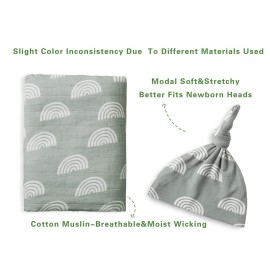 Miaoberry 100% Organic Cotton Muslin Blanket| Sage Green Rainbow Baby Swaddle Set| Newborn Boy Girl Unisex Neutral| Boho Vintage Monthly Picture Blanket