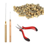 Orgrimmar Hair Extension Tool Kit Hair Extension Remove Pliers Pulling Hook 500 PCS Micro Silicone Rings Bead Device Tool Kits for Professional Hair Styling Tools Accessory (Light Brown)