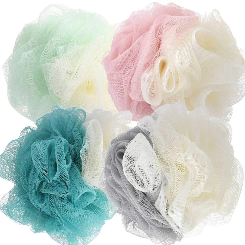 Urieo Shower Bath Sponge Loofahs Colorful Large Mesh Pouf Scrubber Exfoliator Shower Ball for Women and Men(Pack of 4)
