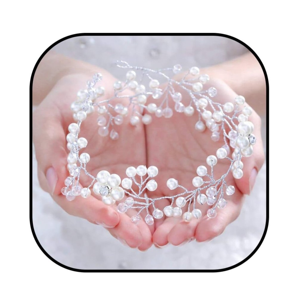 Evild Pearl Hair Vine Silver Flower Hair Pieces Bridal Wedding Hair Accessories for Women