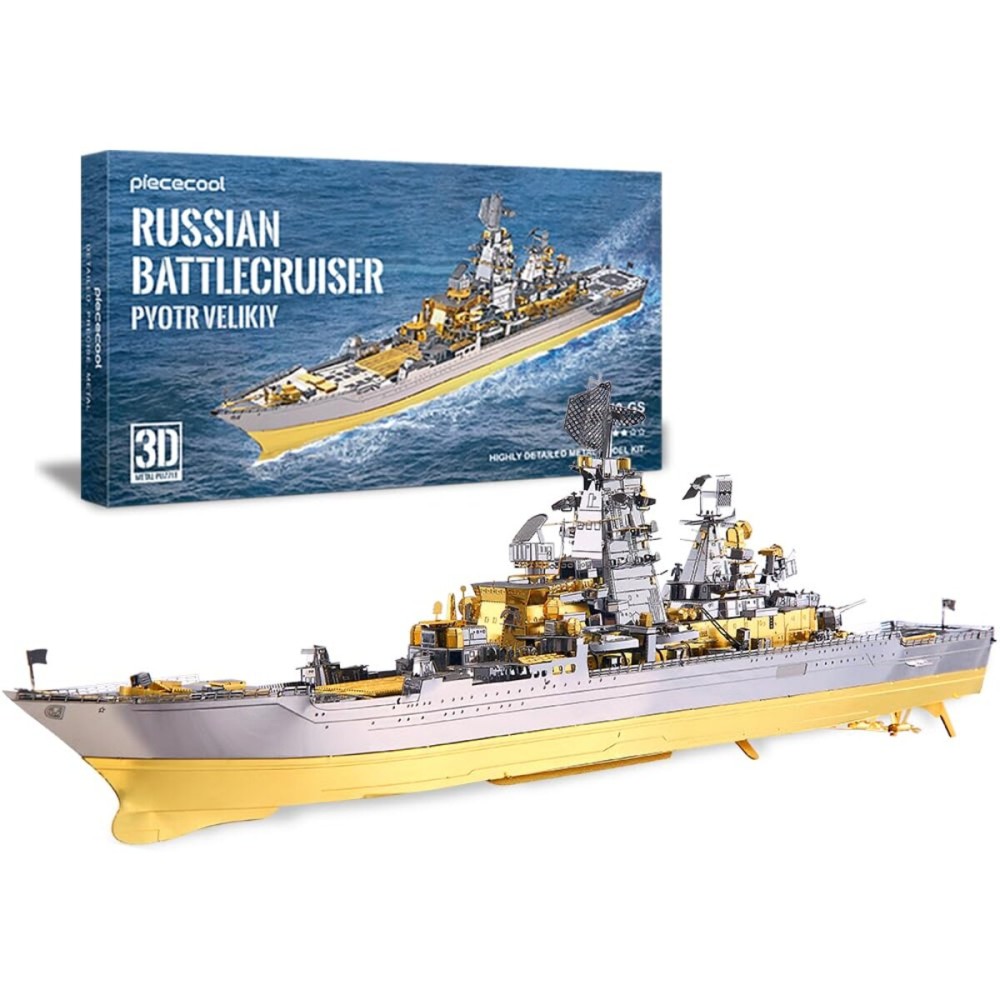 Piececool 3D Metal Puzzles for Teens, Russian Battlecruiser Pyotr Velikiy Battleship Model Kit, 3D Warship Models Building Puzzle for Adults DIY Toys, Birhtday for Boys Men, 270 Pcs