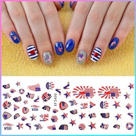 Maitys 16 Sheets 4th of July Nail Stickers Patriotic Red White and Blue Art Self-Adhesive Nail Sticker Memorial American Flag Butterfly Stars Heart Shape USA Independence Day Decals for Women