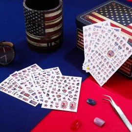 Maitys 16 Sheets 4th of July Nail Stickers Patriotic Red White and Blue Art Self-Adhesive Nail Sticker Memorial American Flag Butterfly Stars Heart Shape USA Independence Day Decals for Women