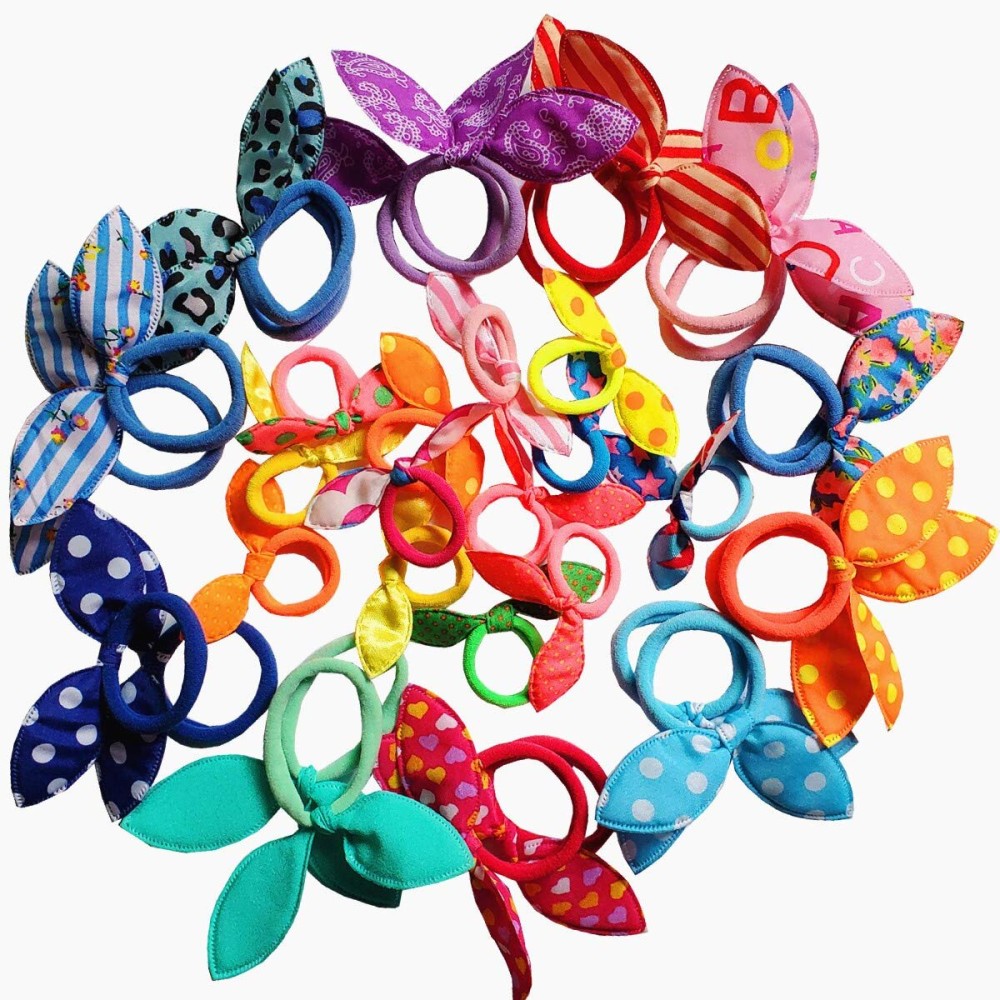 Himeeu 30 PCS Girls Rabbit Ear Hair Ties for Toddlers 20 PCS Mini Cotton Hair Bands Women No Snagged Ponytail Holders Color Randomly