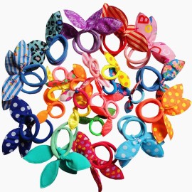 Himeeu 30 PCS Girls Rabbit Ear Hair Ties for Toddlers 20 PCS Mini Cotton Hair Bands Women No Snagged Ponytail Holders Color Randomly
