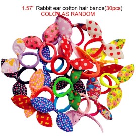 Himeeu 30 PCS Girls Rabbit Ear Hair Ties for Toddlers 20 PCS Mini Cotton Hair Bands Women No Snagged Ponytail Holders Color Randomly
