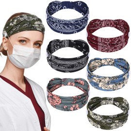 6 Pieces Nursing Headbands with Buttons for Nurses Doctor Women Boho Bandana Headbands Wide Stretch Head Wraps Elastic Hair Bands for Face Covering Holder Ear Protection (Retro Pattern) 6 Pieces Nursing Headbands with Buttons for Nurses Doctor Women Boho Bandana Headbands Wide Stretch Head Wraps Elastic Hair Bands for Face Covering Holder Ear Protection (Retro Pattern)