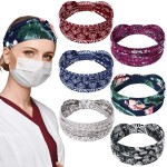 6 Pieces Nursing Headbands with Buttons for Nurses Doctor Women Boho Bandana Headbands Wide Stretch Head Wraps Elastic Hair Bands for Face Covering Holder Ear Protection (Colorful Pattern)