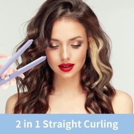 Mini Dual Purpose Curling Iron, Mini Flat Iron, Hair Straightener, Mini Curling Iron Mini Straightener Flat Iron 2 in 1 Ceramic Flat Iron Tourmaline Plate Curler Beauty Heating