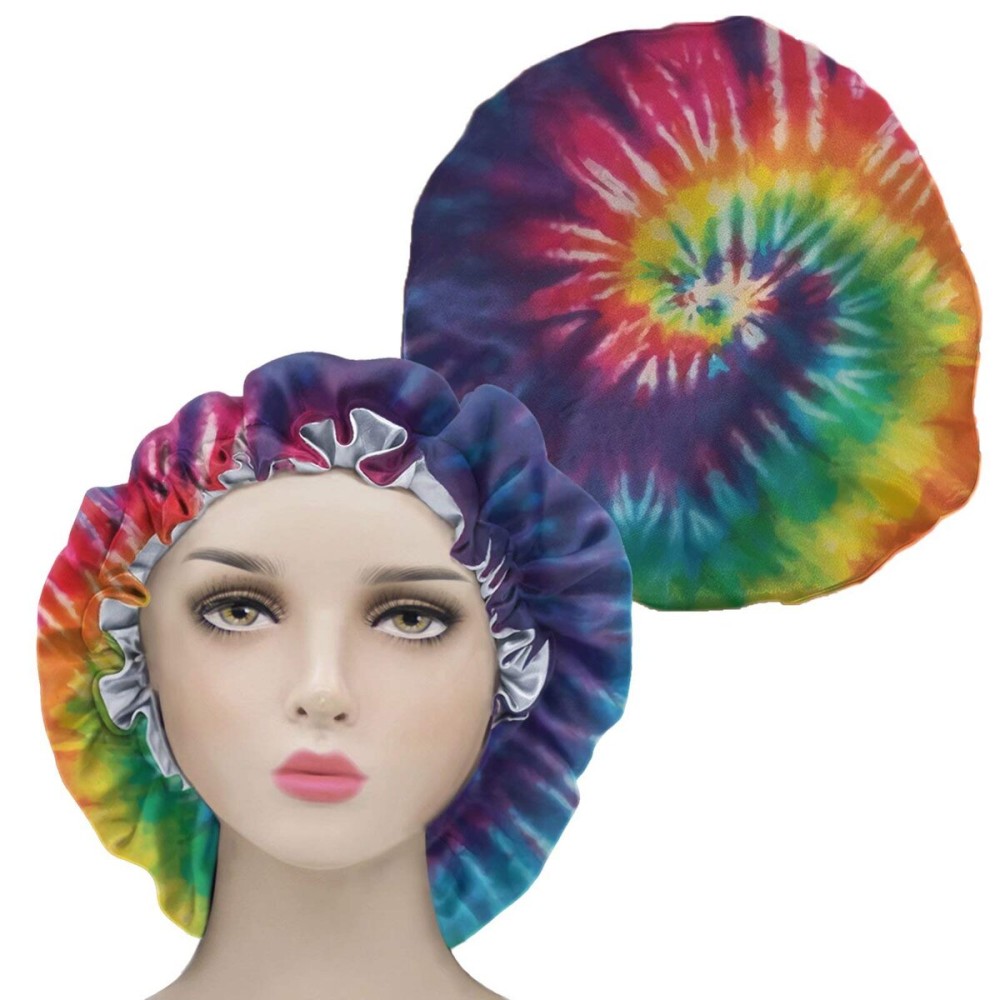 AFPANQZ Tie Dye Rainbow Satin Bonnet Sleep Cap for Women Girls Curly Hair Black Locs Dreadlocks, Elastic Band Satin Sleeping Caps Night Hat Head Cover Prevent Natural Hair Loss Colored Gift