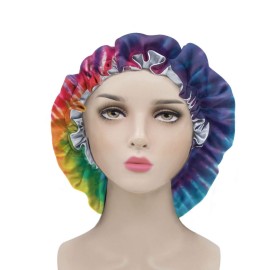 AFPANQZ Tie Dye Rainbow Satin Bonnet Sleep Cap for Women Girls Curly Hair Black Locs Dreadlocks, Elastic Band Satin Sleeping Caps Night Hat Head Cover Prevent Natural Hair Loss Colored Gift