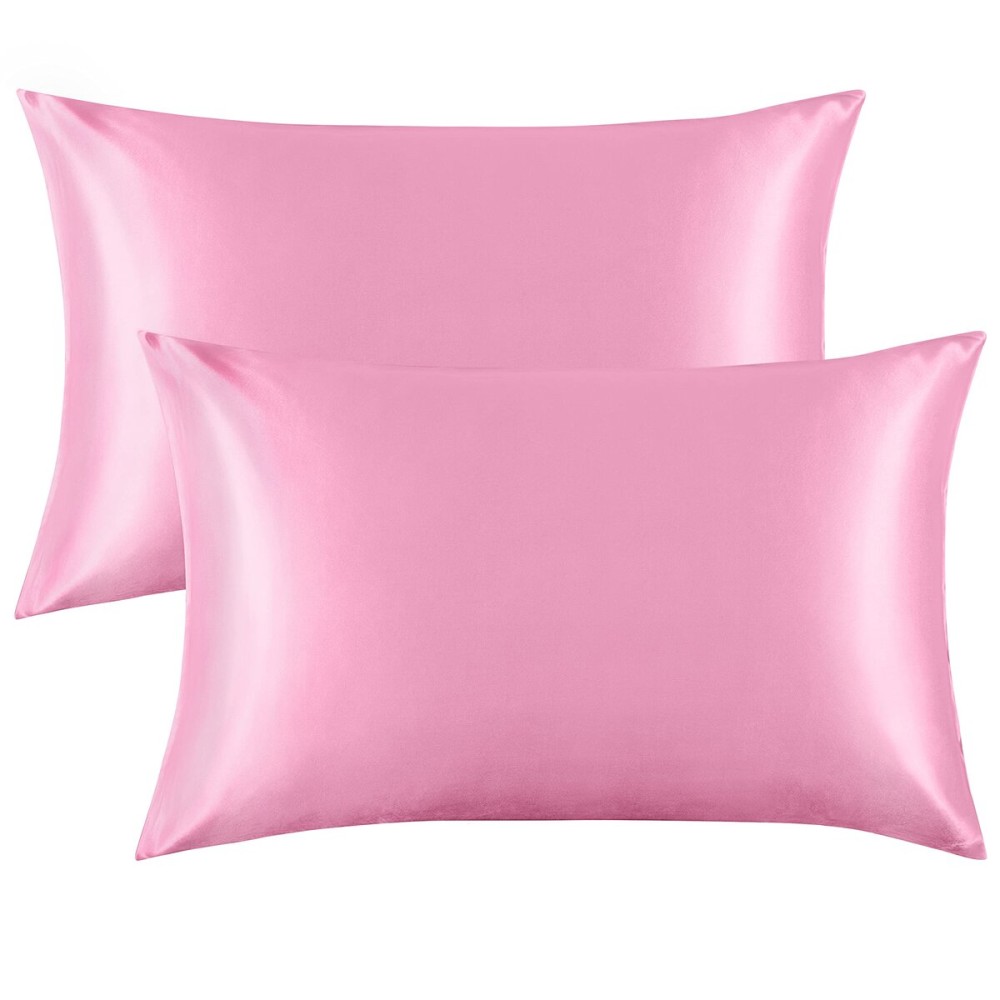 FLXXIE 2 Pack Satin Toddler Pillowcases for Skin and Hair, 14x20 Inches, Silky Soft Envelope Closure Kids Travel Pillow Cases Covers for Boys and Girls, 14x20 Inches, Pink