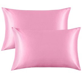 FLXXIE 2 Pack Satin Toddler Pillowcases for Skin and Hair, 14x20 Inches, Silky Soft Envelope Closure Kids Travel Pillow Cases Covers for Boys and Girls, 14x20 Inches, Pink