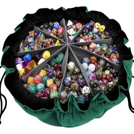 SIQUK Large Dice Bag with Pockets Big Capacity Dice Bag Drawstring Dice Pouch DND Dice Storage Bag for RPG MTG Table Games, Hold over 300 Dice, Dark Green
