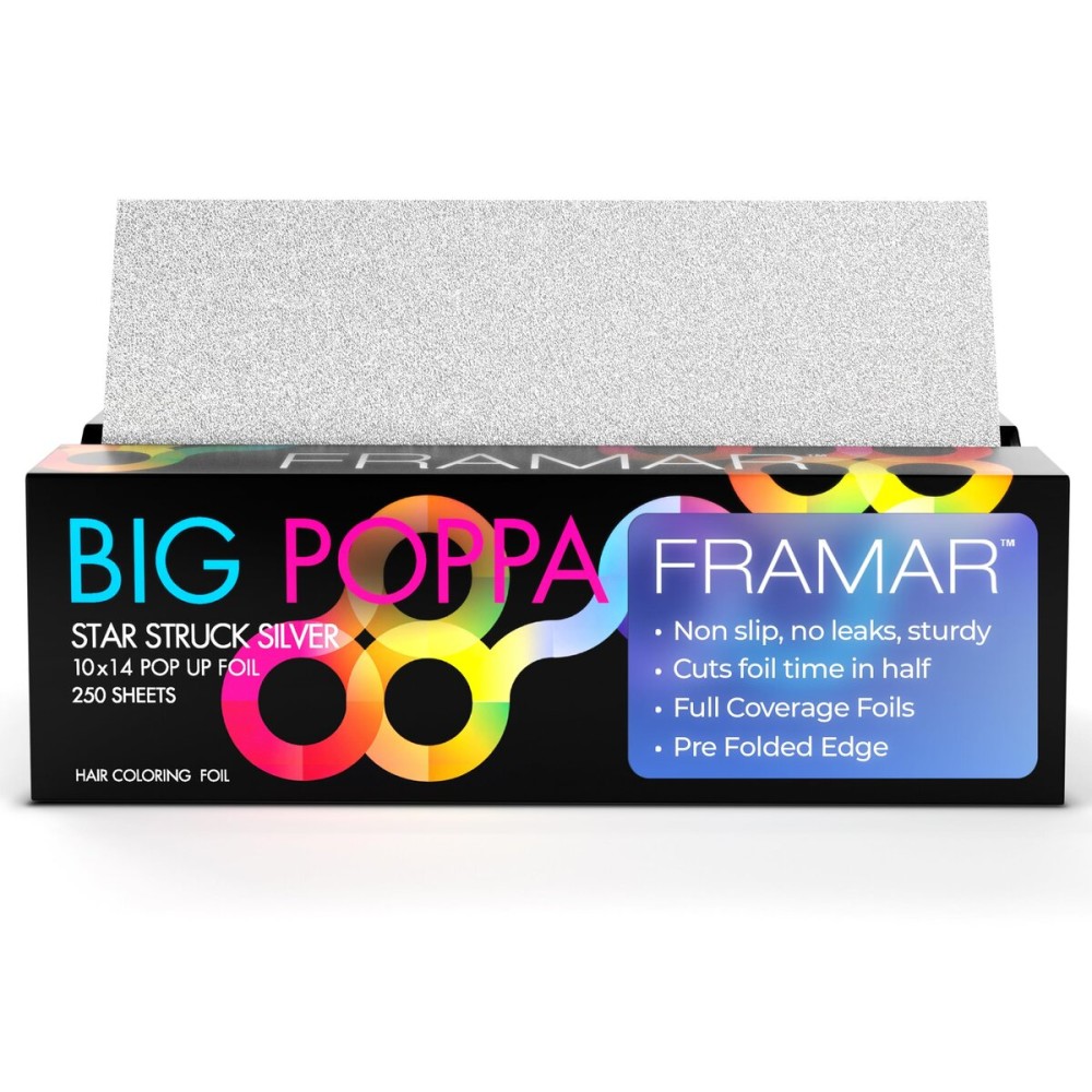 Framar Big Poppa Silver Pop Up Hair Foil - Aluminum Foil Sheets, Hair Foils For Highlighting, Pop Up Foils For Hair Stylist, 250 Pop Up Foil Sheets, Hair Color Supplies - 10x14 inches Framar Big Poppa Silver Pop Up Hair Foil - Aluminum Foil Sheets, Hair Foils For Highlighting, Pop Up Foils For Hair Stylist, 250 Pop Up Foil Sheets, Hair Color Supplies - 10x14 inches