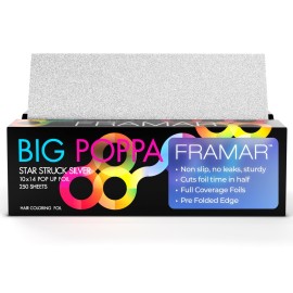 Framar Big Poppa Silver Pop Up Hair Foil - Aluminum Foil Sheets, Hair Foils For Highlighting, Pop Up Foils For Hair Stylist, 250 Pop Up Foil Sheets, Hair Color Supplies - 10x14 inches
