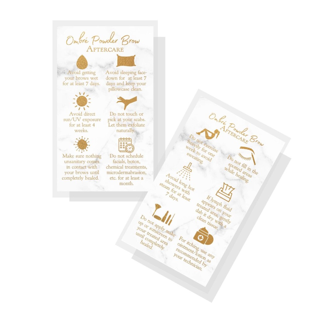 Ombre Powder Brow Aftercare Instructions Cards | 50 Pack | Double Sided Size 2x3.5 inches Business Card | Marble Look and Gold Design Ombre Powder Brow Aftercare Instructions Cards | 50 Pack | Double Sided Size 2x3.5 inches Business Card | Marble Look and Gold Design