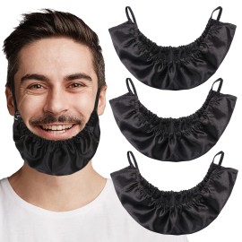 MIKIMIQI Men Beard Bandana, 3 Pack XL Size Men Beard Bib Black Beard Covers Soft and Silky Satin Facial Hair Apron Guard Bonnet Rag Man Bedtime Bib Beard Cap, Oversize for Big Long Beard