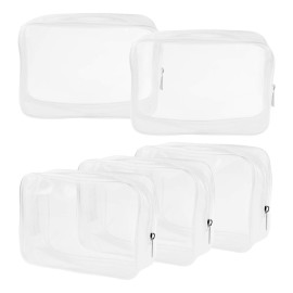 5 Packs Clear Cosmetics Bag TSA Approved, Wobe PVC Zippered Toiletry Carry Pouch Portable Makeup Bag for Vacation Travel, Bathroom and Organizing Waterproof Makeup Vinyl Case (Large, White) 5 Packs Clear Cosmetics Bag TSA Approved, Wobe PVC Zippered Toiletry Carry Pouch Portable Makeup Bag for Vacation Travel, Bathroom and Organizing Waterproof Makeup Vinyl Case (Large, White)