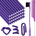 36 Pieces Flexible Foam Curling Rods Twist Foam Hair Roller Bendy Soft No Heat Rollers and Brush Rat Tail Comb for Women Short, Medium, Long Hair(0.32 x 9.4 Inch,Purple)