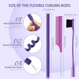 36 Pieces Flexible Foam Curling Rods Twist Foam Hair Roller Bendy Soft No Heat Rollers and Brush Rat Tail Comb for Women Short, Medium, Long Hair(0.32 x 9.4 Inch,Purple) 36 Pieces Flexible Foam Curling Rods Twist Foam Hair Roller Bendy Soft No Heat Rollers and Brush Rat Tail Comb for Women Short, Medium, Long Hair(0.32 x 9.4 Inch,Purple)