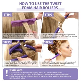 36 Pieces Flexible Foam Curling Rods Twist Foam Hair Roller Bendy Soft No Heat Rollers and Brush Rat Tail Comb for Women Short, Medium, Long Hair(0.32 x 9.4 Inch,Purple) 36 Pieces Flexible Foam Curling Rods Twist Foam Hair Roller Bendy Soft No Heat Rollers and Brush Rat Tail Comb for Women Short, Medium, Long Hair(0.32 x 9.4 Inch,Purple)