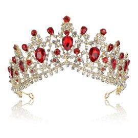 NODG Red Crystal Crowns for Women Princess Queen Vintage Crown Tiaras, Girls Adult Bridal Hair Accessories Gifts for Birthday Wedding Prom, Bridal Party Pageant