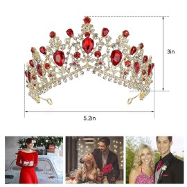 NODG Red Crystal Crowns for Women Princess Queen Vintage Crown Tiaras, Girls Adult Bridal Hair Accessories Gifts for Birthday Wedding Prom, Bridal Party Pageant