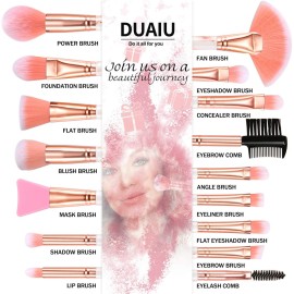 DUAIU Professional Makeup Brushes Set 16PCS Marble Handle with 4PCs Sponge Blenders Foundation Brushes Eyeshadow Brush Lip Brush Silicone Face Mask Brush Make Up Tool