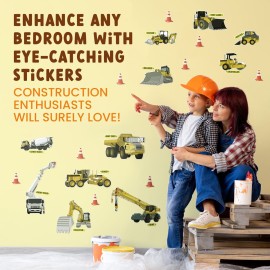 Glow in The Dark Construction Wall Stickers - 10 Large Bright Decals for Bedroom Walls and Ceilings - Glowing Sticker Decorations for Girls and Boys Room - Best for Bedtime Adventures