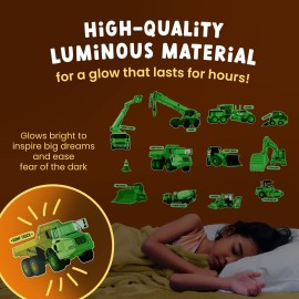Glow in The Dark Construction Wall Stickers - 10 Large Bright Decals for Bedroom Walls and Ceilings - Glowing Sticker Decorations for Girls and Boys Room - Best for Bedtime Adventures