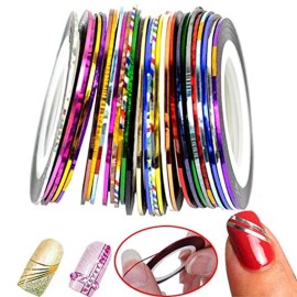 Tvoip 64 Rolls 32 Colors Nail Striping Tape Line 2 Pieces Nail Tape Dispensers Free Tape Roller Dispenser Striping Tape Line Nail Art Decoration Stickers Nail Art Decoration Sticker DIY Nail Tip