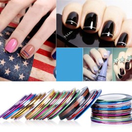 Tvoip 64 Rolls 32 Colors Nail Striping Tape Line 2 Pieces Nail Tape Dispensers Free Tape Roller Dispenser Striping Tape Line Nail Art Decoration Stickers Nail Art Decoration Sticker DIY Nail Tip